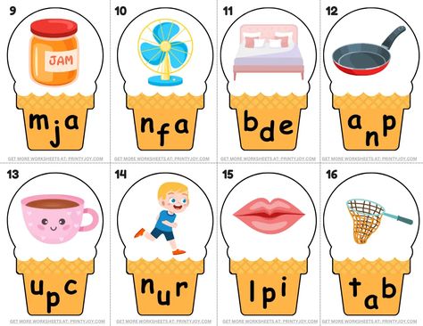 Ice Cream CVC Words Worksheets Free Printable Cvc Games, Cool Ice Cream, Spell Words, Cvc Worksheets, Cvc Words Worksheets, Scramble Words, Cvc Word Activities, Happy Learning, Walpaper Hello Kitty