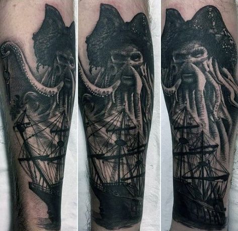 Davey Jones Tattoo, Davy Jones Tattoo, Pirate Tattoo Sketch, Pirates Of The Caribbean Tattoo, Tattoo 2022, Ball Tattoo, Pirate Tattoo, Bottom Of The Sea, Dragon Ball Tattoo