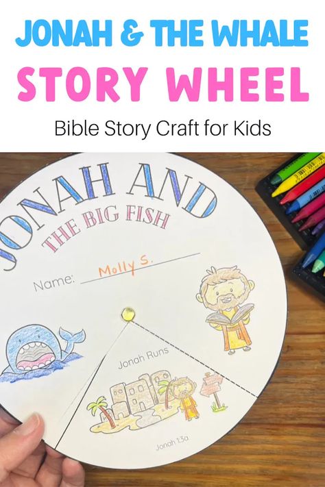 This printable digital download is a Jonah and the Big Fish Story Wheel, Jonah and the Whale Craft for Kids, Jonah Preschool Activity, or Jonah Sunday School Craft that can be used with your Jonah Lesson for Kids. Jonah Craft, Noahs Ark Activities, Awana Crafts, Noahs Ark Craft, Ark Craft, Whale Crafts, Sunday School Classroom, Jonah And The Whale, Bible Story Crafts