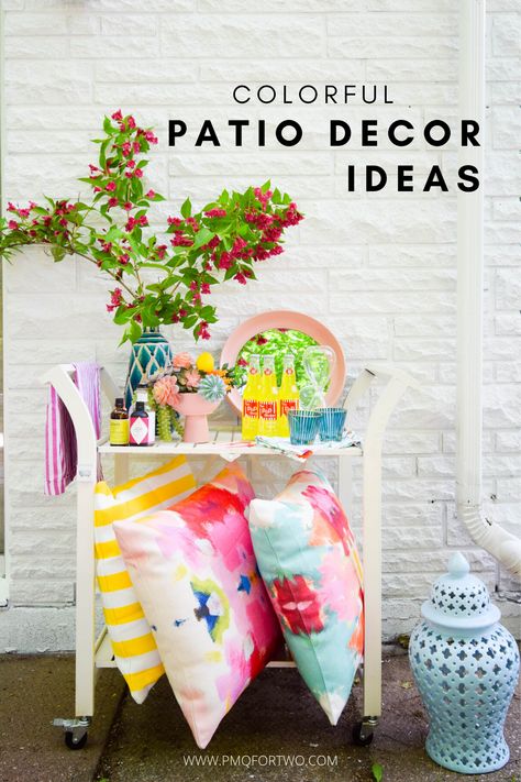 Colorful Patio Ideas, Colourful Patio, Colorful Patio Decor, Vine Decor, Donna Sheridan, Painted Outdoor Furniture, Natural Coffee Table, Patio Decor Ideas, Colorful Patio