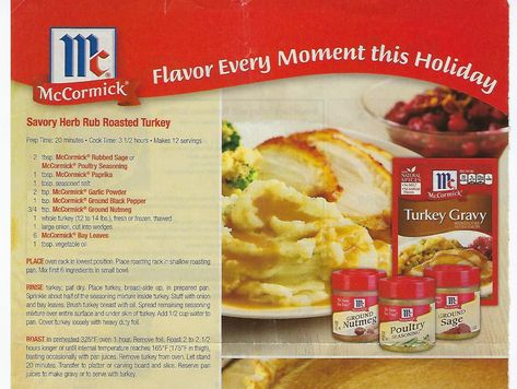 Mccormick Turkey Rub, Mccormick Turkey Gravy Recipe, Mccormick Chicken Recipes, Mccormick Turkey Recipe, Mccormick Recipes, Turkey Rub, Turkey Spices, Herb Turkey, Savory Herb