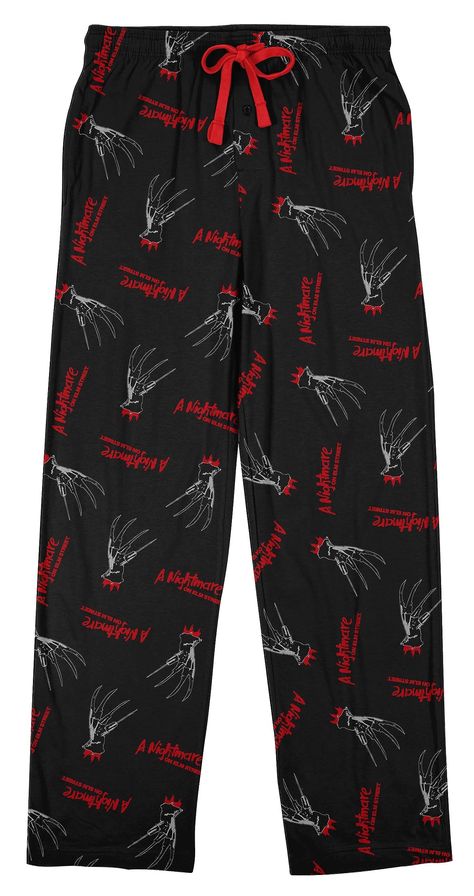 PRICES MAY VARY. 92% Polyester, 8% Spandex Machine Wash CUSTOM DESIGN: The men's sleep pants feature a repeating pattern of the A Nightmare on Elm Street logo that has been professionally printed to ensure long-lasting quality. HIGH-QUALITY MATERIALS: These fun men's sleep pants are made of a super soft premium brushed polyester stretch blend, and include an elastic waistband with drawstrings. OFFICIALLY LICENSED: 100% authentic, these Nightmare on Elm Street pajama pants are a must-have for sca Sleeping Clothes, Boys Pajama Pants, Street Logo, Outfits Male, Youtuber Dr, Mlp Oc, Jane Doe, Sleep Clothes, A Nightmare On Elm Street