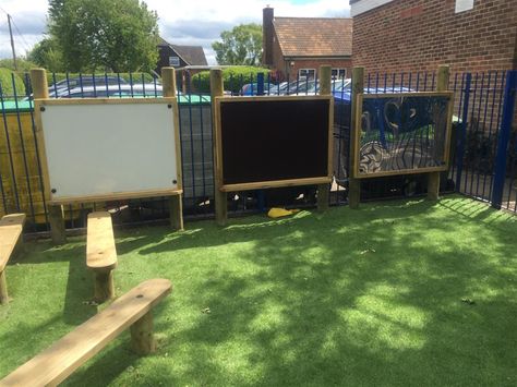 Long Marston VA Primary School - EYFS Playground | Pentagon Play Outdoor Early Childhood Environments, Chalkboard On Fence, Thumbprint Dandelion, School Outdoor Area, Eyfs Outdoor Area, Outside Playground, Budget Worksheets, Outdoor Chalkboard, Preschool Playground