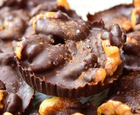 Dark Chocolate Candied Walnut Clusters • Great Food and Lifestyle Crock Pot Peanut Clusters Recipe, Walnut Clusters, Walnut Candy, Clusters Recipe, Easy Candy Recipes, Dark Chocolate Candy, Chocolate Candy Recipes, Walnut Recipes, Gluten And Dairy Free