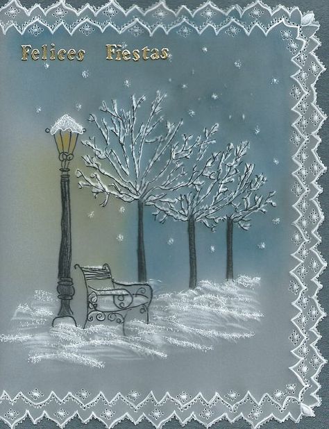 T T snowy trees street bench Vellum Crafts, Clarity Card, Barbara Gray Blog, Parchment Design, Parchment Crafts, Barbara Gray, Parchment Paper Craft, Acetate Cards, Vellum Cards