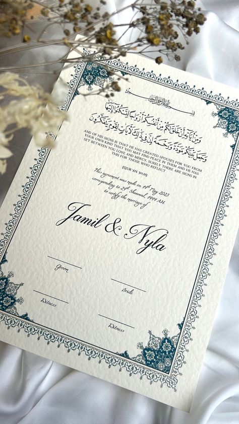 Nikkah Nama, Nikkah Certificate, Wedding Contract, Muslim Marriage, Wedding Card Frames, Arabic Text, Islamic Wedding, Marriage Certificate, Luxury Card