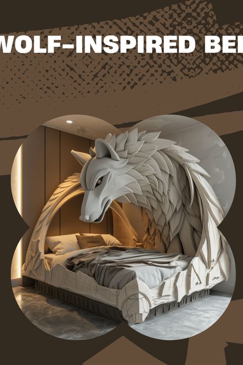 Sleep like a wolf in these cozy and stylish wolf-inspired beds! Transform your bedroom into a sanctuary of wilderness-inspired elegance. 🌲🛏️ #HomeDecor #InteriorDesign #WolfBed #BedroomInspiration #NatureLovers #PinterestGoals Wolf Bedroom, Shark Bedding, Wolf Queen, Wolf Furniture, Dragon Bedding, Gaming Bedroom, Backyard Layout, Bedroom Sanctuary, Bed Stand