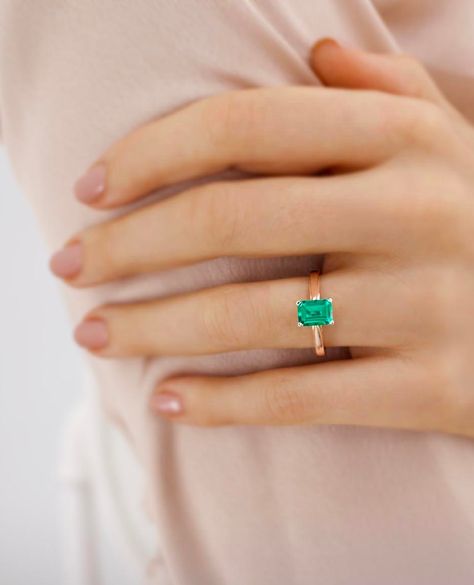 Lily Arkwright, Custom Gemstone Rings, Emerald Cut Solitaire Ring, Emerald Cut Solitaire, White Stone Ring, Gold Promise Rings, Yellow Gold Wedding Ring, Gold Solitaire Ring, Diamond Anniversary Rings