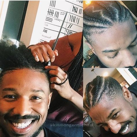 Michael B Jordan sporting cornrows. Natural Braid Styles, Michael Bakari Jordan, Braided Man Bun, Black Boys Haircuts, Michael B Jordan, Black Men Hairstyles, Mens Braids, Mens Braids Hairstyles, Dread Hairstyles