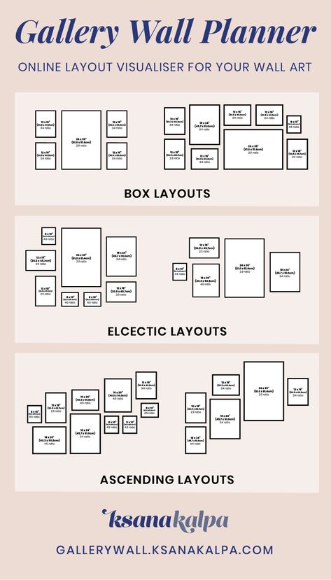 5 Piece Gallery Wall Layout, 7 Frame Gallery Wall Layout, Photo Wall Collage Measurements, 7 Frames On Wall Layout, Gallery Wall Ideas 6 Frames, Wall Art Layout Ideas Living Room, Bedroom Gallery Wall Layout, Different Size Frames On Wall, Gallery Wall With Horizontal And Vertical Frames