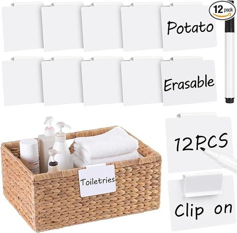 Amazon.com : Utron 12pcs White Basket Labels, 3.5x2.7” Basket Labels Clip On, Bin Labels Clip On, Removable PVC Clip On Labels for Storage Bins Label Holders : Office Products Labels For Storage Bins, Label Clips, Basket Labels, Fabric Storage Cubes, Label Ideas, Bin Labels, White Basket, Wicker Storage, White Baskets