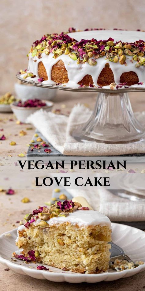 Love Cake Recipe, Persian Love Cake, Patisserie Vegan, Birthday Cake Decorating Ideas, Vegan Baking Recipes, Vegan Cake Recipes, Vegan Bakery, Cake Vegan, Lemon Glaze