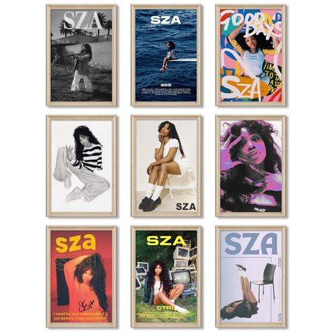 PRICES MAY VARY. Music Album Posters :Album cover wall art size is 08x12 inch set of 9,not include frames. You to choose your preferred frames to showcase them. Assemble and install by yourself, fully enjoy the fun of DIY. Durable & High Quality Posters: Sza album poster use high quality environmentally protection ink, Not easy to fade, Vivid color, Waterproof, Uv resistant, No odor.Canvas wall art adds a unique and creative touch. Music Artist Posters: This series of SZA album posters presents Sza Album Poster, Sos Album Cover, Sza Music, Dorm Wall Decor, Iconic Album Covers, Dorm Walls, Music Posters, Poster Pictures, Bedroom Dorm