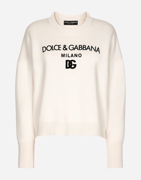 Dolce Gabbana Sweater, White Cashmere Sweater, Dg Logo, Dolce And Gabbana Man, Cashmere Jumper, Round Neck Sweaters, Beige Sweater, Dolce & Gabbana, Cashmere Sweater