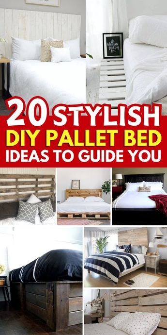 Build a rustic and stylish bed with these DIY pallet bed projects! Pallet Furniture Bed, Pallet Platform Bed, Bed Made From Pallets, Wooden Pallet Headboard, Queen Bed Frame Diy, Pallet Bed Headboard, Wood Pallet Bed Frame, Pallet Bed Frame Diy, Wooden Pallet Beds