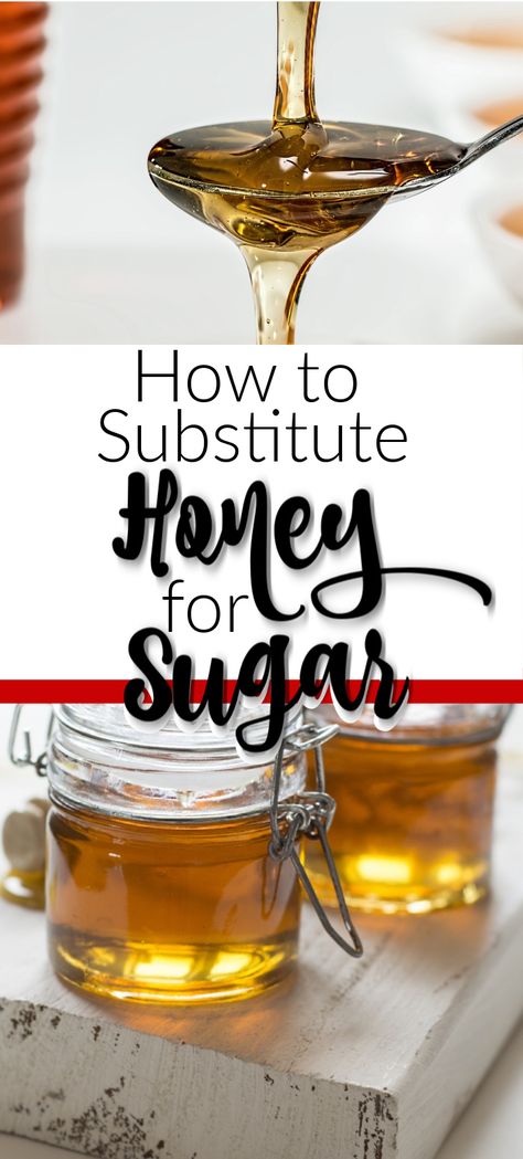 Honey is a great natural substitute for sugar in most recipes, and it is so easy to do! Here is how to substitute honey for sugar in almost anything! Honey Substitute For Sugar, Brown Sugar Substitute, Substitute For Sugar, Honey Substitute, Baking Substitutions, Fake Honey, Baking Conversions, Sugar Replacement, Sugar Alternatives