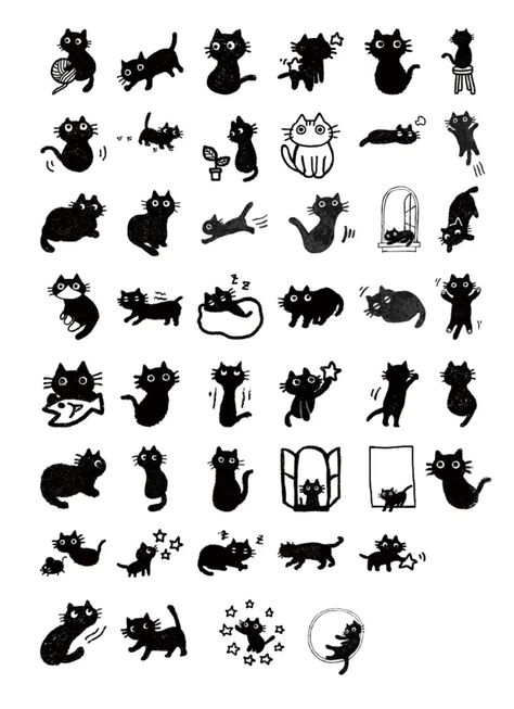 Scrapbook Ideas Cats, Black Cats Cartoon, Cute Stickers Black And White, Scrapbook Stickers Png, Cool Stickers Printable, Card Stock Crafts, Journal Stickers Free Printable, Cute Black Cat Art, Cat Stickers Printable