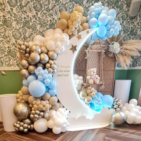 Sun And Moon Gender Reveal, A Star Is Born Baby Shower Theme, Moon Gender Reveal, Over The Moon Baby Shower Ideas, Moon Baby Shower Theme, Cloud Baby Shower Theme, Christening Themes, Baby Belle, Baby Shower Cake Designs