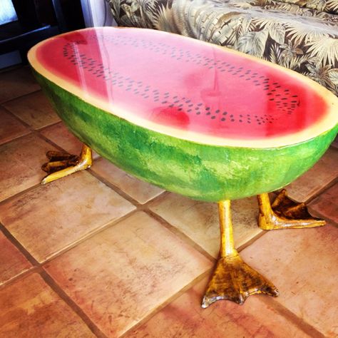 Handmade Watermelon table with duck feet Watermelon Patch, Weird Furniture, Duck Feet, Watermelon Decor, Watermelon Art, Watermelon Party, Unusual Home, Cute Furniture, Funky Furniture