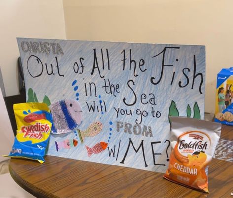 it worked 😈 Out Of All The Fish In The Sea Hoco, Fish Promposal, Fishing Promposal, Hoco Signs, Homecoming Poster, Homecoming Poster Ideas, Promposal Ideas, Homecoming 2024, Prom Posters