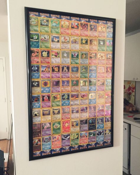 Trading Card Display, Pokemon Bedroom, Pokemon Decor, Pokemon Room, Pokemon Craft, Apartment Art, Old Cards, Gamer Room, Big Boy Room