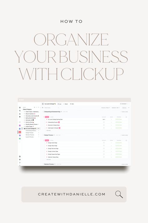 Small Business To Do List, Business Systems How To Organize, Client File Organization Ideas, Clickup Project Management, Clickup Dashboards, Business Card Organization, Clickup Templates, Organize Business, Tax Organization