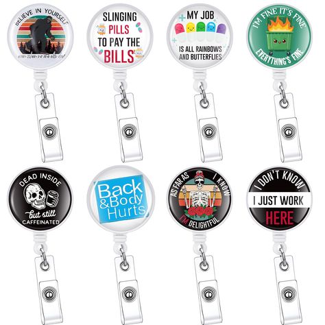 PRICES MAY VARY. Assorted styles: there are 8 pieces retractable badge reels, come with 8 different styles, transparent surfaces wonderfully display the beauty inside, featuring cute and fun patterns, will make your badge reel full of personality and eye-catching Retractable design: the retractable rope can be extended up to approx. 60 cm/ 23.6 inches, long enough and you can pull it easily, allows quick and easy access to open the door or scan ID without take it off, you can use it on your coll Mexican Style Dresses, Student Name Tags, Funny Nurse Quotes, Nurse Badge Holders, Retractable Badge Holder, Nurse Doctor, Chasing Dreams, Fun Patterns, Id Badge Reels