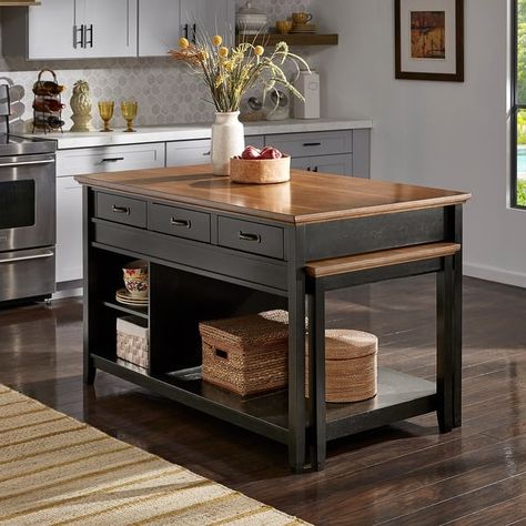 Ronda Two-Tone Antique Finish Extendable Kitchen Island with 3 Drawers - On Sale - Bed Bath & Beyond - 40261487 Extendable Kitchen Island, Kitchen Remodel Design, Antique Finish, Kitchen Remodel, Bed Bath Beyond, Kitchen Island, Bed Bath, Two Tone, Kitchen Dining