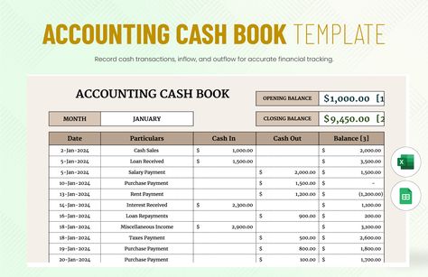 Accounting Cash Book Template Cash Book Template, Cashflow Template, Cash Book, Balance Sheet Template, Revenue Management, Action Plan Template, Bill Template, Cash Management, Cash Flow Statement