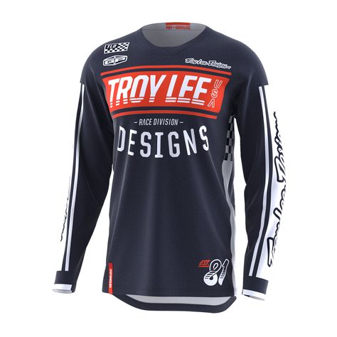 Jersey Motocross Design, Fashion Logo Design Inspiration, Mtb Jersey, Motocross Jersey, Compression Shirts, Troy Lee Designs, Troy Lee, Bike Shirts, Sports Uniforms