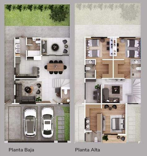 2d Floor Plan, Small Modern House Plans, Two Story House Design, 3d Floor Plans, Modern House Floor Plans, 3d Floor Plan, Tiny House Layout, Small House Floor Plans, House Floor Design