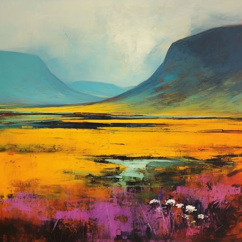 • glen sannox • Abstract Landscape Painting Mountains, Vibrant Landscape Paintings, Landscape Ideas Painting, Best Abstract Paintings, Scottish Painting, Scottish Mountains, Abstract Landscape Art, Isle Of Arran, Artwork Inspiration