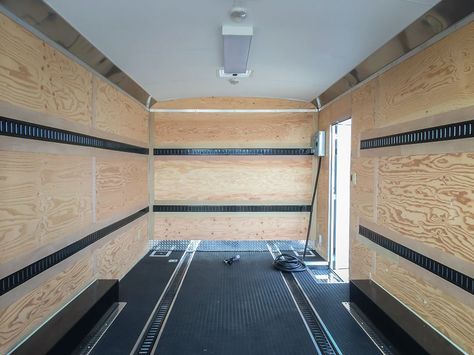 E-track for your enclosed trailer Enclosed Trailer E Track Ideas, E Track Trailer Ideas, E Track Ideas, Enclosed Trailer Storage, Diy Enclosed Trailer, Enclosed Trailer Ideas, Motocross Trailer, Trailer Interior Ideas, Trailer Storage Ideas