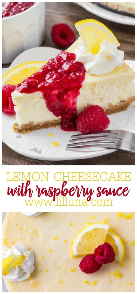 Cheesecake Recipes Lemon Raspberry, Homemade Lemon Cheesecake, Lemon And Raspberry Cheesecake, Lemon Cheesecake Cupcakes, Spring Cheesecake Recipes, Lemon Jello Cheesecake, Cheesecake Recipes Lemon, Raspberry Sauce For Cheesecake, Best Lemon Cheesecake Recipe