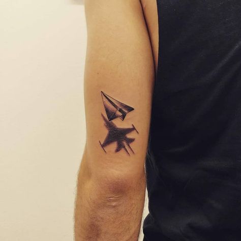 Aircraft Tattoo Aircraft Tattoo Ideas, Eagle Tattoo Forearm, Aircraft Tattoo, America Tattoo, Paper Airplane Tattoos, Paper Plane Tattoo, Tattoo 2022, Armband Tattoos For Men, Hyper Realistic Tattoo