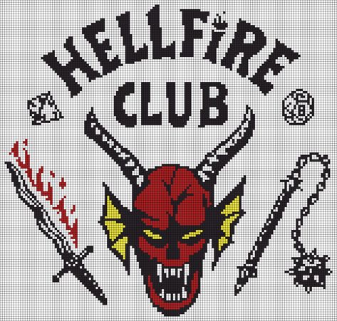 Stranger Things Knitting Pattern, Crochet Stranger Things Pattern, Stranger Things Cross Stitch Pattern, Stranger Things Alpha Pattern, Stranger Things Crochet Pattern Free, Hell Fire Club Stranger Things, Stranger Things Perler Beads, Crochet Stranger Things, Pixel Art Stranger Things