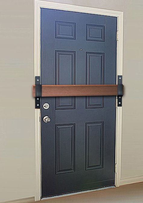 Security Barricade Brackets Front Porch Security Gate, Window Locks Security, Secure Doors Ideas, Diy Security Door, Peep Hole Door Ideas, Front Door Security, Door Protection, Safe Door, Panic Rooms