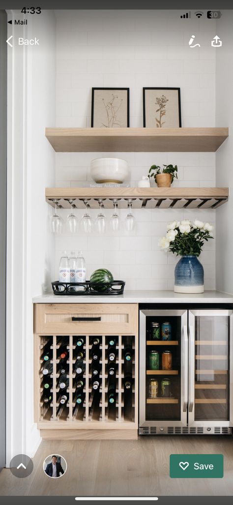 Dry Bar With Wine Storage, Bar In Alcove Built Ins, Wine Rack In Fireplace, Basement Dry Bar Ideas Small Spaces, Beverage Center In Kitchen, Built In Bar Nook, Small Dry Bar Ideas, Small Built In Bar, Custom Bar Cabinet