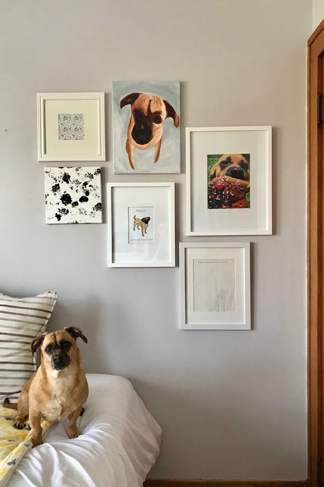 Dog Photo Gallery Wall, Pet Gallery Wall, Dog Gallery Wall, Dog Picture Wall, Themed Gallery Wall, Dog Bedroom, Bee House, Perfect Gallery Wall, Photo Wall Gallery