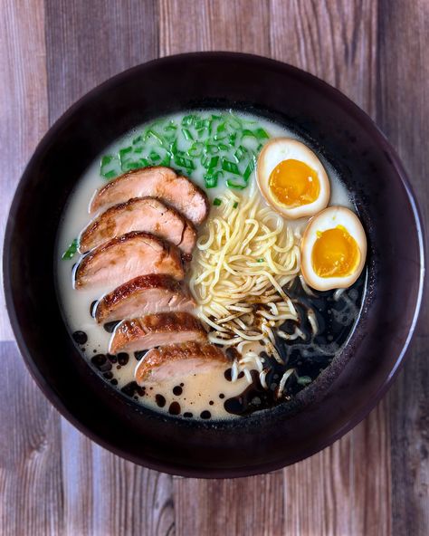 Tenderloin Tonkotsu Ramen Black Garlic Oil, Ramen With Pork, Marinated Eggs, Smoked Pork Tenderloin, Ramen House, Egg Calories, Big Snacks, Tonkotsu Ramen, Recipe Example