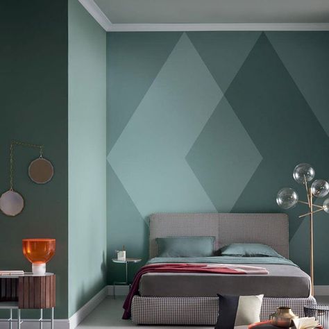 Green Contemporary Wall Mural Decal Personalized Size Harlequin Wall Covering for Guest Room Accent Wall Triangle Design, Boys Bedroom Colour Scheme, Harlequin Wall, Geometric Wall Pattern, Bedroom Wallpaper Accent Wall, Bedroom Paint Colors Master, Feature Wall Living Room, Wall Mural Decals, Deco Studio