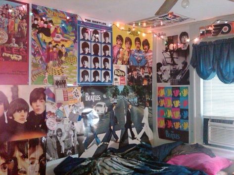 Room Full Of Posters Aesthetic, Beatles Room Aesthetic, Room Full Of Posters, Beatles Room Decor, Beatles Bedroom, Beatles Room, Beatles Merch, Beatles Decor, 80s Room Aesthetic