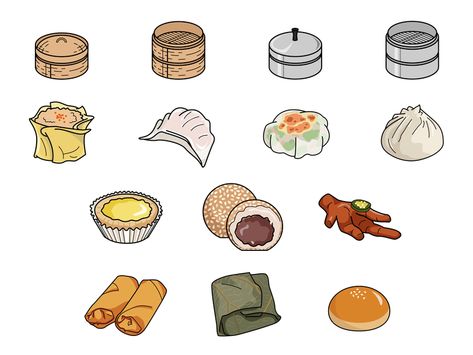 Dim Sum icon set by Lynn Fisher; Phoenix, AZ, USA @lynnandtonic #IconDesign Dim Sum Drawing, Icon Set Design, Food Icon, Fruits Drawing, Travel Card, Led Board, Travel Cards, Tea Art, Logo Food