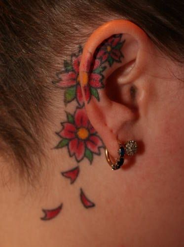 :) Tattoo Cherry, Behind Ear Tattoos, Ear Tattoos, Kunst Tattoos, Foot Tattoos For Women, Tattoos For Women Flowers, Blossom Tattoo, Cherry Blossom Tattoo, Subtle Tattoos