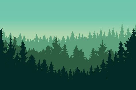 Tree Landscape Tattoo, Pine Tree Landscape, Celtic Forest, Silhouette Forest, Landscape Silhouette, Vector Graphics Illustrations, Forest Silhouette, Landscape Tattoo, Illustration Simple