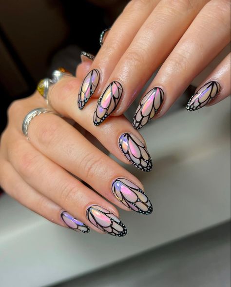 Moodboard Wallpaper, Spring Manicure, Latest Nail Designs, Chrome Nails Designs, Fall Acrylic Nails, Her Nails, Aesthetic Moodboard, Black Nail, Butterfly Nail