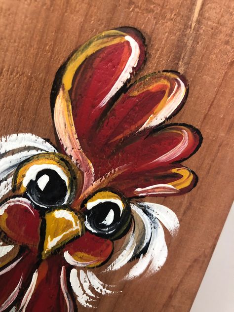 Farmhouse Rooster Whimisical Rooster Farm Animal Hand - Etsy Canada Whimsical Chicken Art, Farm Animal Paintings, Chicken Drawing, Rooster Painting, Chicken Crafts, Chicken Painting, Messy Art, Rooster Art, Fence Art