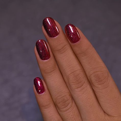 Red Sparkle Nails, Cranberry Nails, Red Holographic, Hot Pink Nails, Nail Shimmer, Cute Nail Art Designs, Holographic Nail Polish, Red Nail Designs, Burgundy Nails