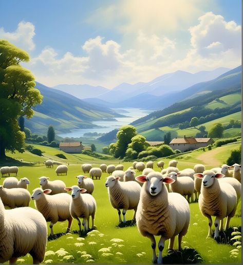 Photo sheep grazing green fields and mou... | Premium Photo #Freepik #photo Sheep Pasture, Sheep Field, Sheep On Farm, Sheep Landscape Photography, Mountain Sheep, Sheep In Pasture Painting, Sheep In Meadow Painting, Sheep Grazing, Sheep In Green Pastures