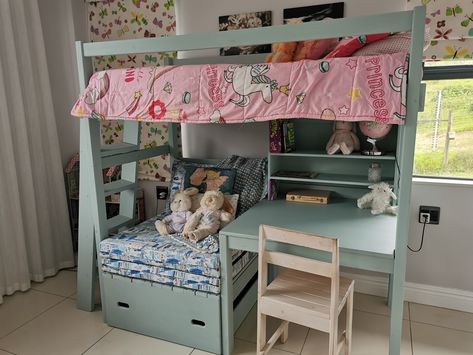 Bunk bed with desk below and couch that converts to single bed with storage Single Bed With Storage, Convertible Desk, Beds Ideas, Bunk Bed With Desk, Bed With Desk, Bunk Bed Designs, Bed With Storage, Bed Desk, Bunk Bed